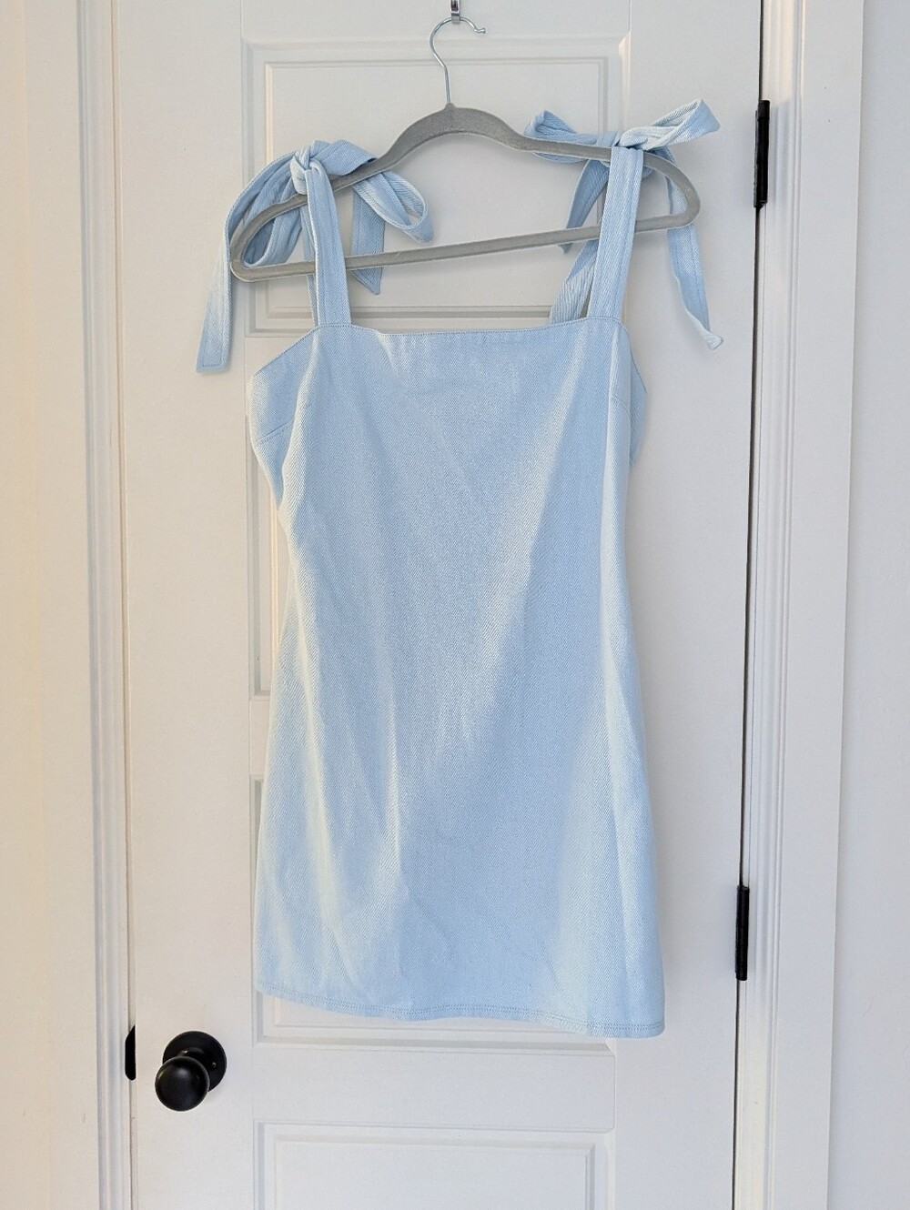 English Factory Light Blue Denim Tie-Shoulder Mini Dress